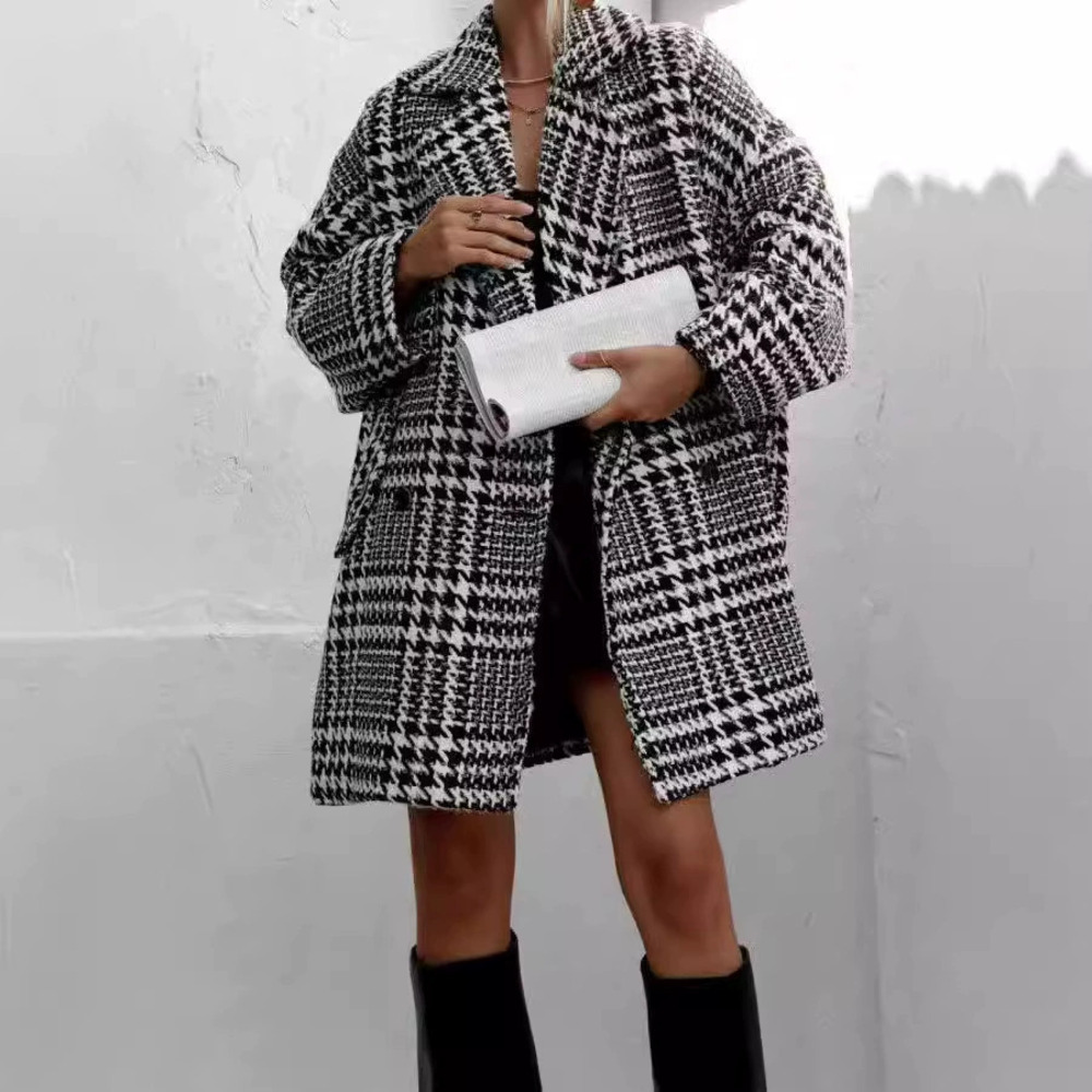ZARA Thick Oversized Womens Tweed Houndstooth Check Autumn Winter Coat